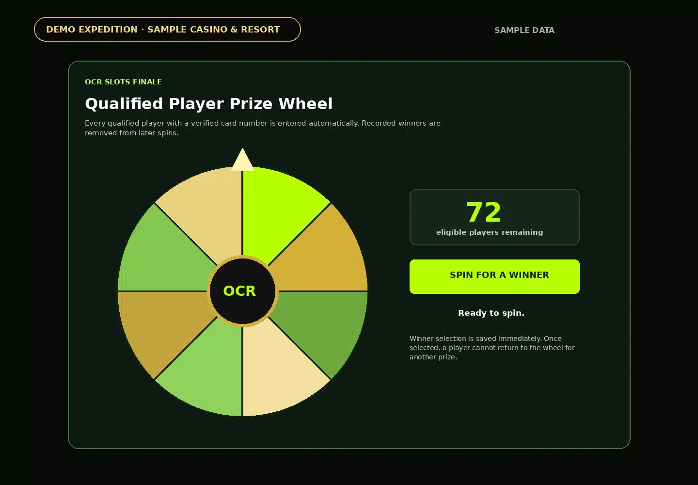 OCR Casino Expedition qualified player prize wheel